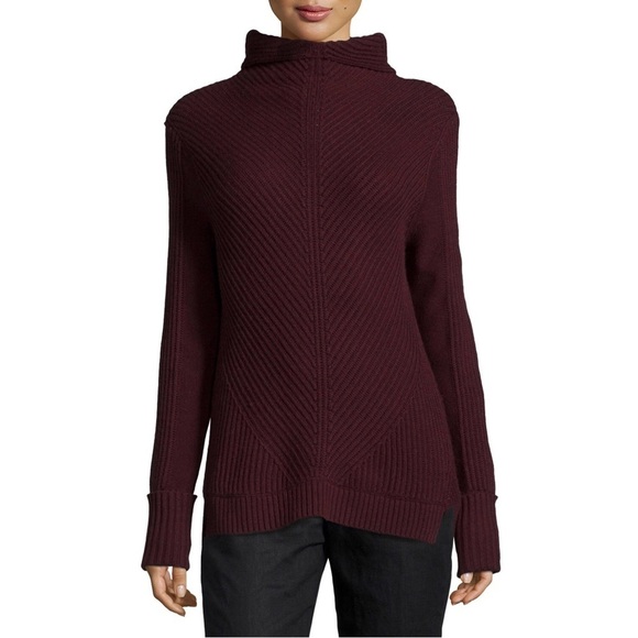 Vince • Directional Rib Turtleneck Sweater burgundy maroon Wysteria cashmere - Picture 7 of 13